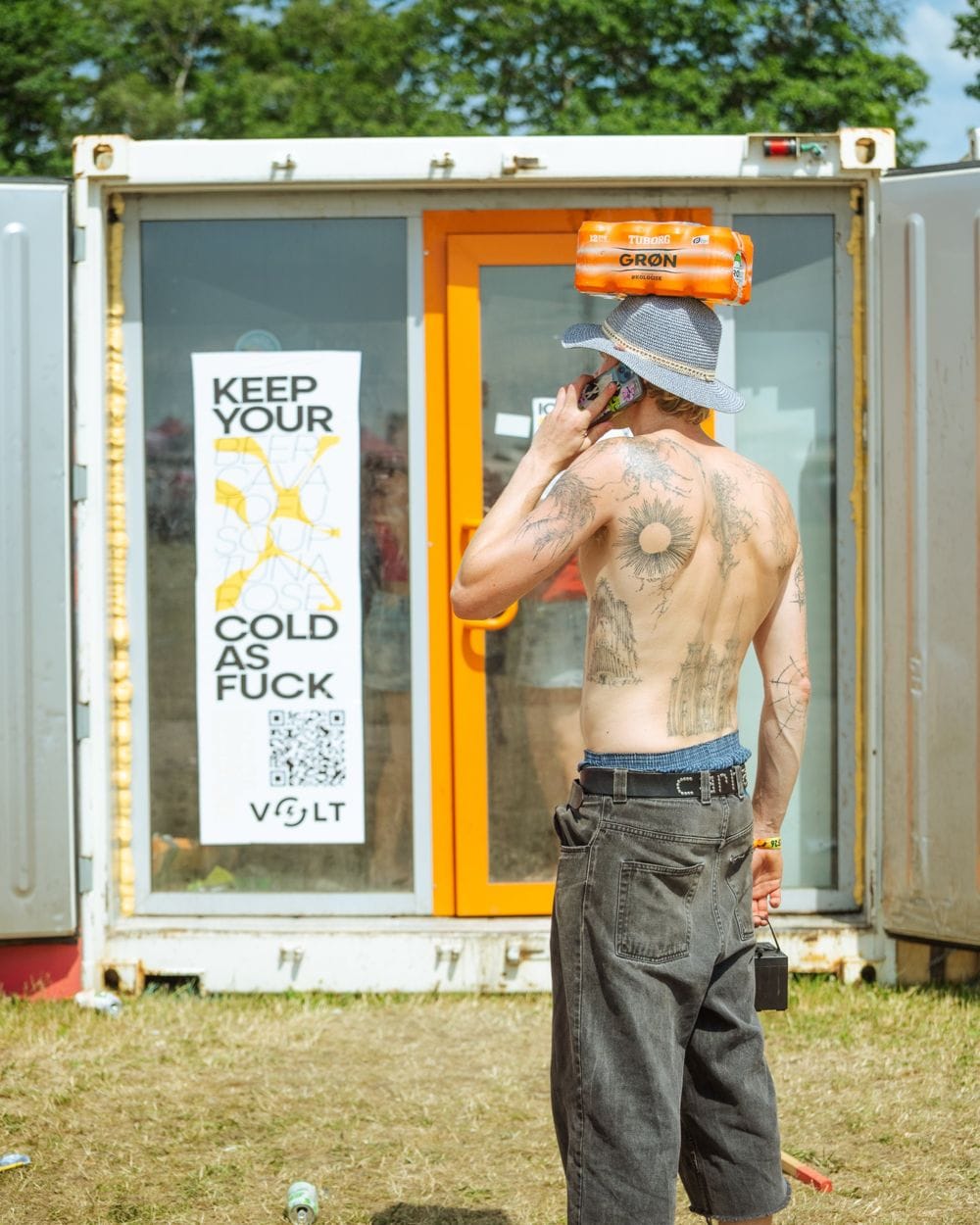 A festival-goer at a Volt cool locker container